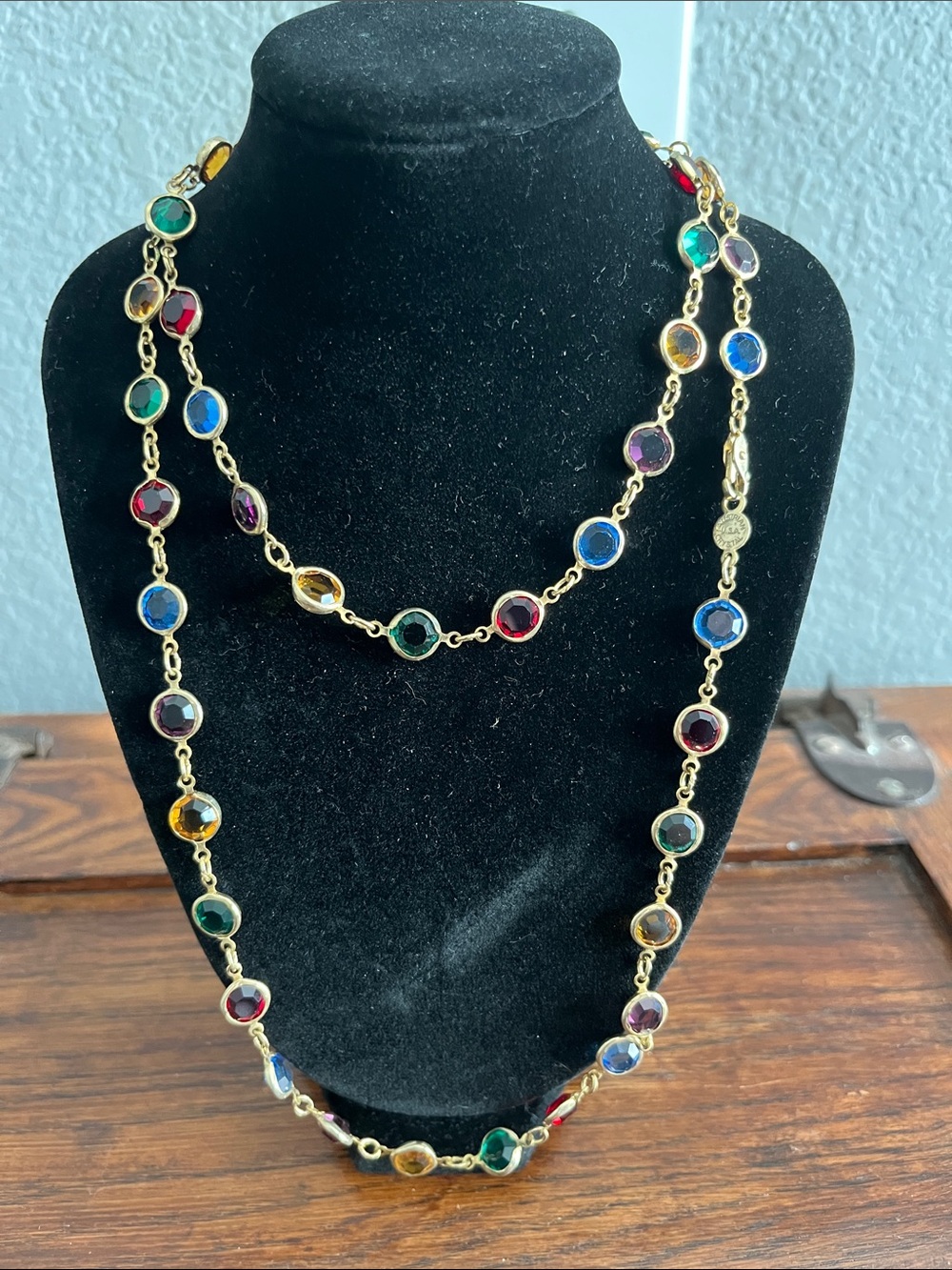 Gold Multi-Color Crystal Station Necklace